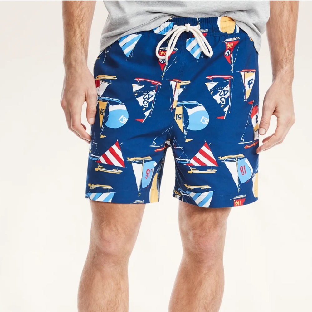 Brooks Brothers Sail Boat Print Swim Trunks XS